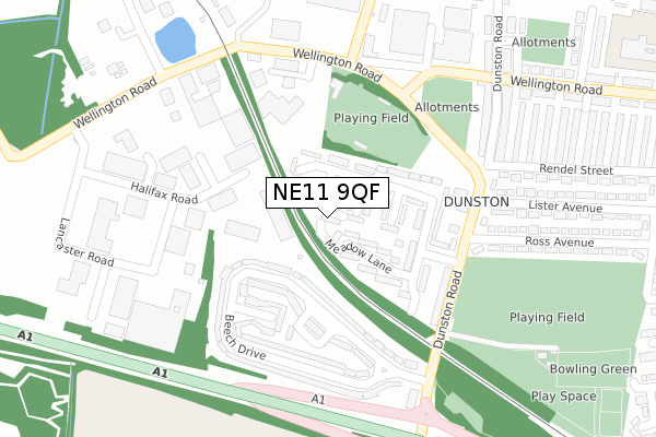 NE11 9QF map - large scale - OS Open Zoomstack (Ordnance Survey)