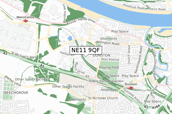 NE11 9QF map - small scale - OS Open Zoomstack (Ordnance Survey)