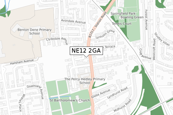 NE12 2GA map - large scale - OS Open Zoomstack (Ordnance Survey)