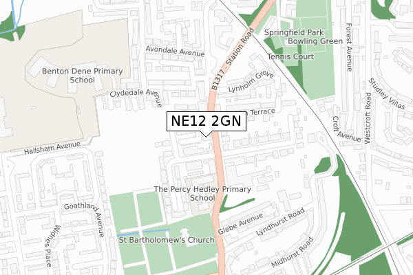 NE12 2GN map - large scale - OS Open Zoomstack (Ordnance Survey)