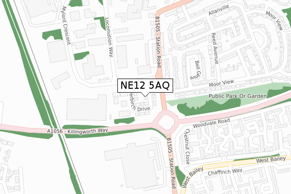 NE12 5AQ map - large scale - OS Open Zoomstack (Ordnance Survey)