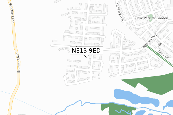 NE13 9ED map - large scale - OS Open Zoomstack (Ordnance Survey)