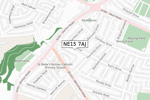 NE15 7AJ map - large scale - OS Open Zoomstack (Ordnance Survey)