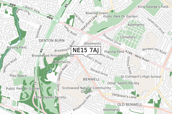 NE15 7AJ map - small scale - OS Open Zoomstack (Ordnance Survey)