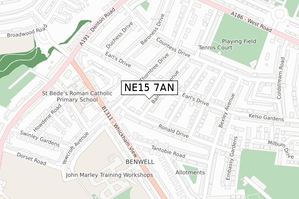 NE15 7AN map - large scale - OS Open Zoomstack (Ordnance Survey)