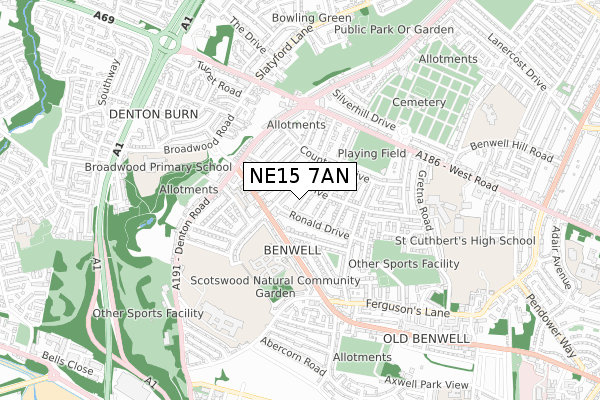 NE15 7AN map - small scale - OS Open Zoomstack (Ordnance Survey)