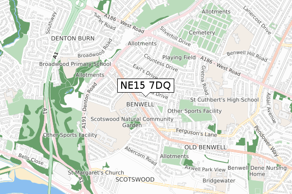 NE15 7DQ map - small scale - OS Open Zoomstack (Ordnance Survey)