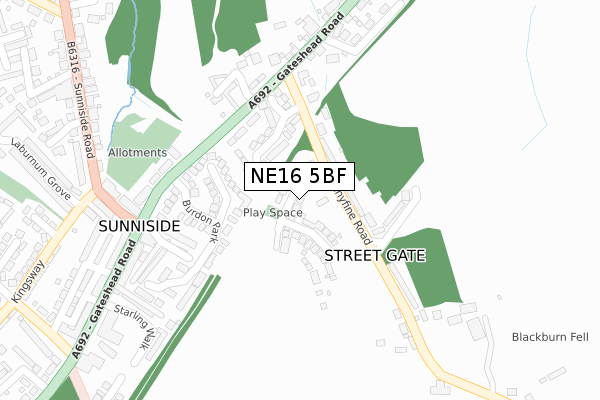 NE16 5BF map - large scale - OS Open Zoomstack (Ordnance Survey)