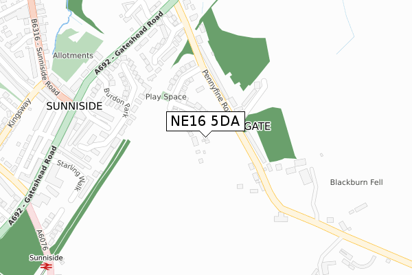 NE16 5DA map - large scale - OS Open Zoomstack (Ordnance Survey)