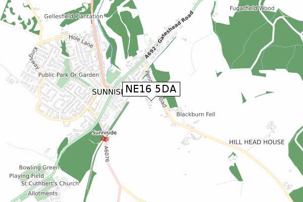 NE16 5DA map - small scale - OS Open Zoomstack (Ordnance Survey)