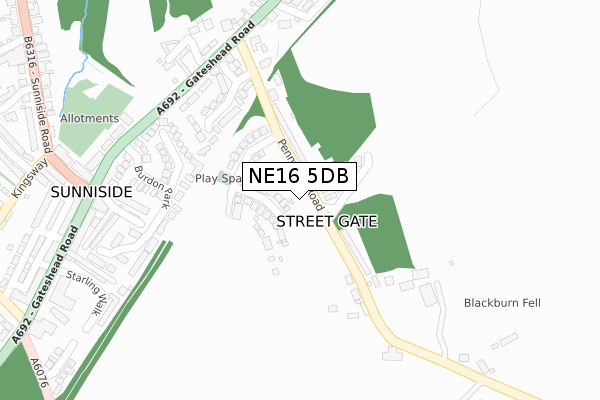 NE16 5DB map - large scale - OS Open Zoomstack (Ordnance Survey)