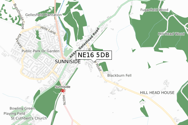 NE16 5DB map - small scale - OS Open Zoomstack (Ordnance Survey)