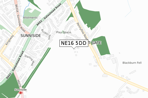 NE16 5DD map - large scale - OS Open Zoomstack (Ordnance Survey)