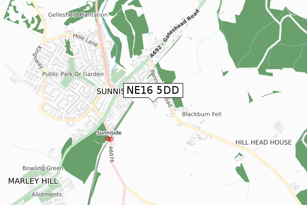 NE16 5DD map - small scale - OS Open Zoomstack (Ordnance Survey)