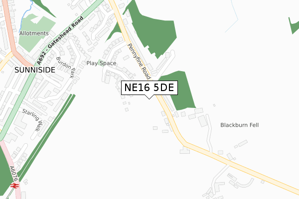 NE16 5DE map - large scale - OS Open Zoomstack (Ordnance Survey)