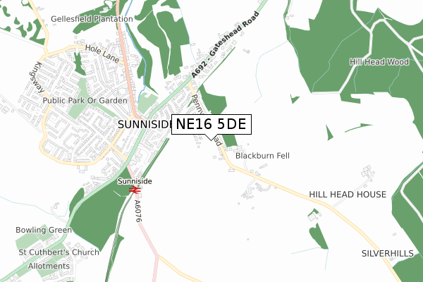 NE16 5DE map - small scale - OS Open Zoomstack (Ordnance Survey)