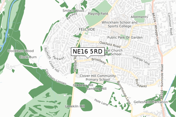 NE16 5RD map - small scale - OS Open Zoomstack (Ordnance Survey)