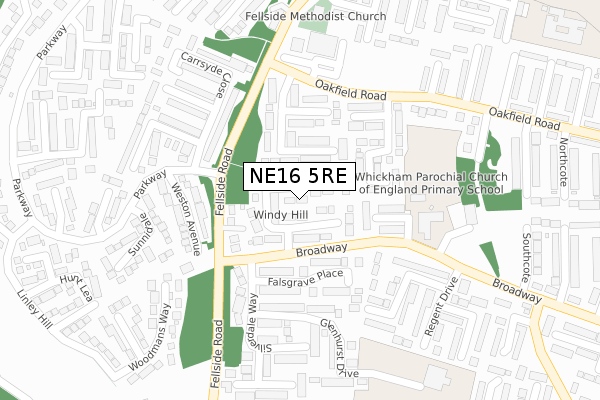 NE16 5RE map - large scale - OS Open Zoomstack (Ordnance Survey)