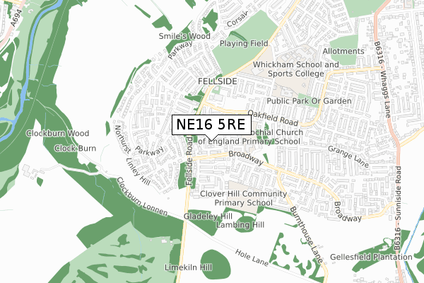 NE16 5RE map - small scale - OS Open Zoomstack (Ordnance Survey)