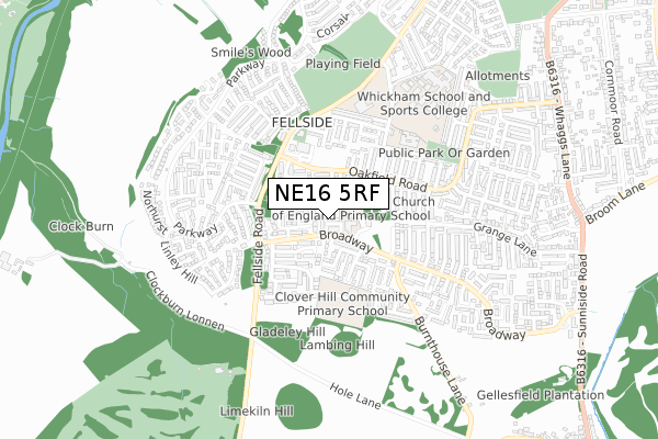 NE16 5RF map - small scale - OS Open Zoomstack (Ordnance Survey)