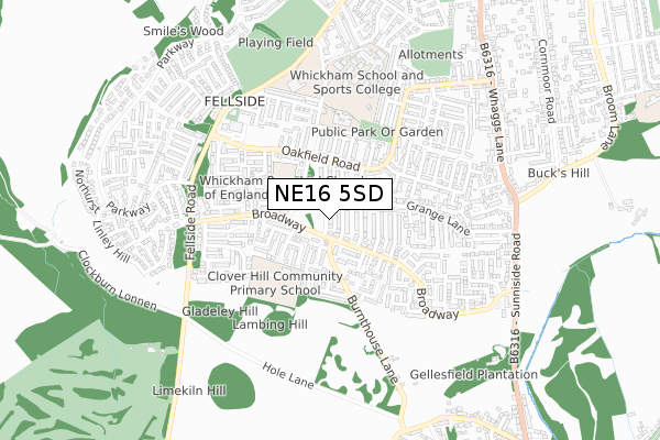 NE16 5SD map - small scale - OS Open Zoomstack (Ordnance Survey)