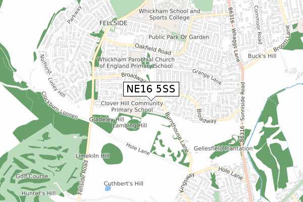 NE16 5SS map - small scale - OS Open Zoomstack (Ordnance Survey)