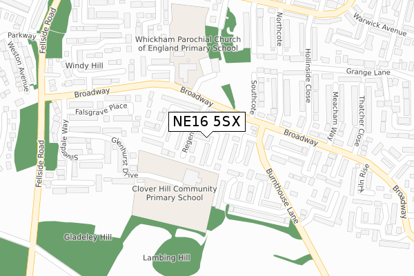NE16 5SX map - large scale - OS Open Zoomstack (Ordnance Survey)