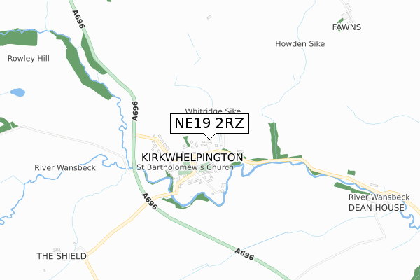 NE19 2RZ map - small scale - OS Open Zoomstack (Ordnance Survey)