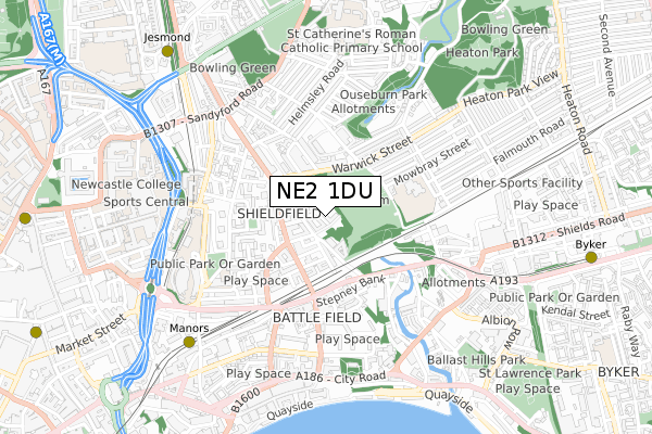 NE2 1DU map - small scale - OS Open Zoomstack (Ordnance Survey)