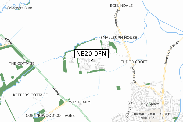 NE20 0FN map - small scale - OS Open Zoomstack (Ordnance Survey)