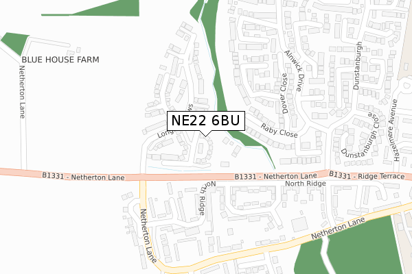 NE22 6BU map - large scale - OS Open Zoomstack (Ordnance Survey)