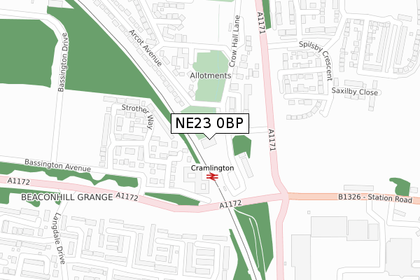 NE23 0BP map - large scale - OS Open Zoomstack (Ordnance Survey)