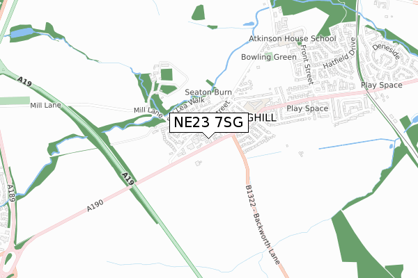 NE23 7SG map - small scale - OS Open Zoomstack (Ordnance Survey)