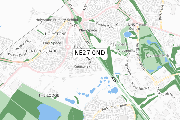 NE27 0ND map - small scale - OS Open Zoomstack (Ordnance Survey)