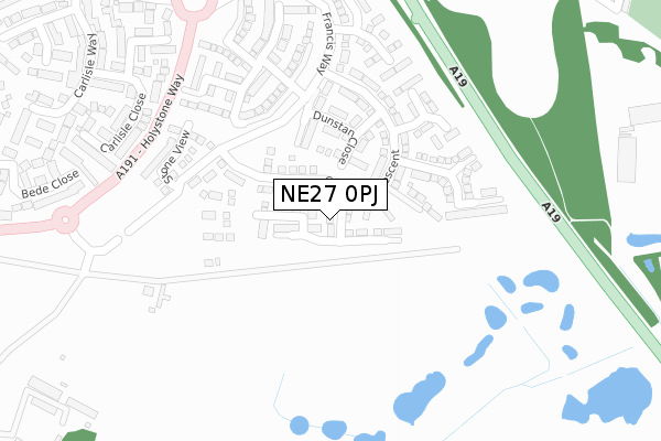 NE27 0PJ map - large scale - OS Open Zoomstack (Ordnance Survey)