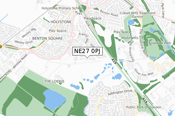 NE27 0PJ map - small scale - OS Open Zoomstack (Ordnance Survey)