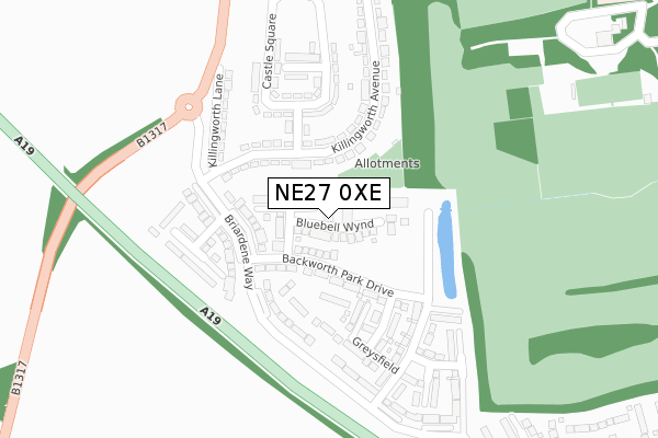 NE27 0XE map - large scale - OS Open Zoomstack (Ordnance Survey)