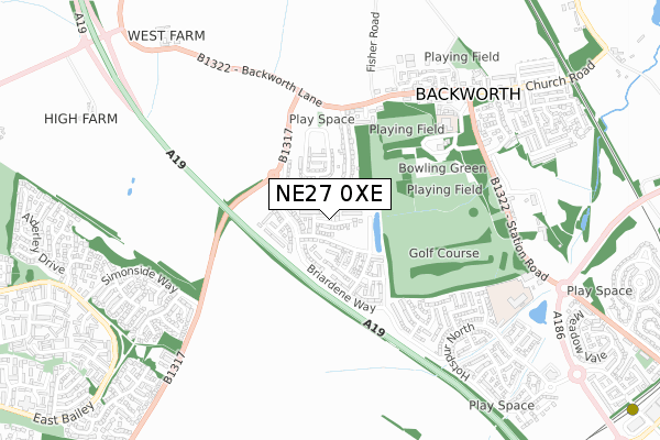 NE27 0XE map - small scale - OS Open Zoomstack (Ordnance Survey)