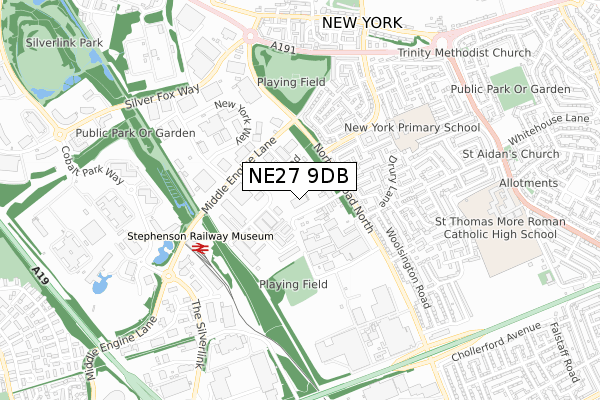 NE27 9DB map - small scale - OS Open Zoomstack (Ordnance Survey)