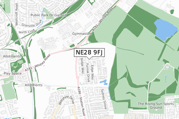 NE28 9FJ map - small scale - OS Open Zoomstack (Ordnance Survey)