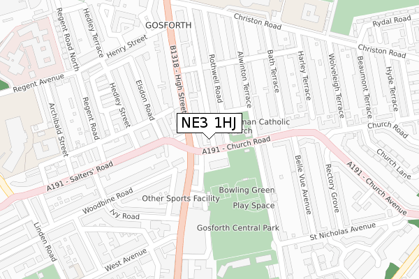 NE3 1HJ map - large scale - OS Open Zoomstack (Ordnance Survey)