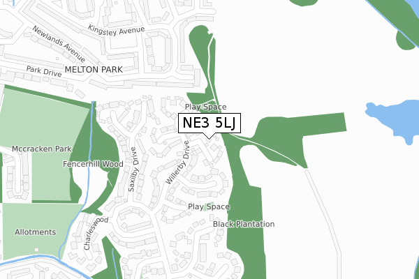 NE3 5LJ map - large scale - OS Open Zoomstack (Ordnance Survey)