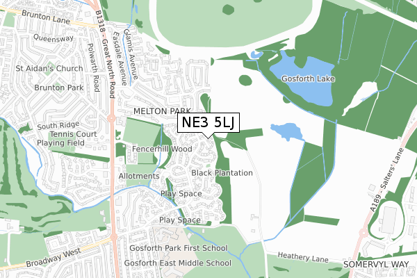 NE3 5LJ map - small scale - OS Open Zoomstack (Ordnance Survey)