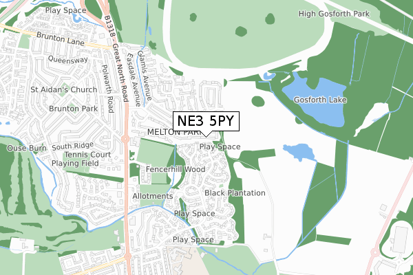 NE3 5PY map - small scale - OS Open Zoomstack (Ordnance Survey)