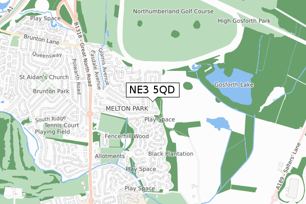 NE3 5QD map - small scale - OS Open Zoomstack (Ordnance Survey)