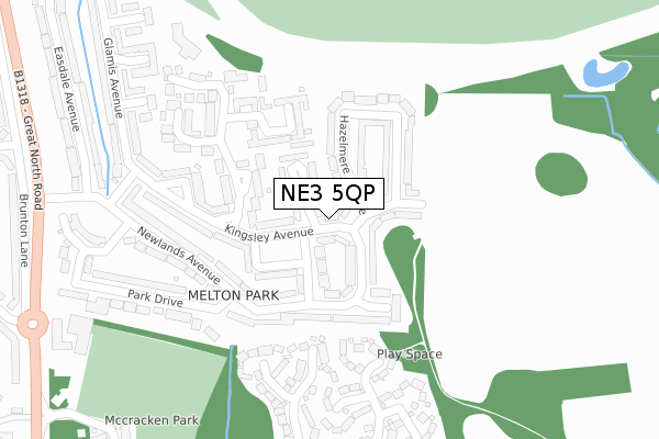 NE3 5QP map - large scale - OS Open Zoomstack (Ordnance Survey)