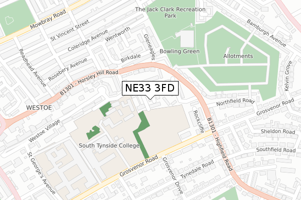 NE33 3FD map - large scale - OS Open Zoomstack (Ordnance Survey)