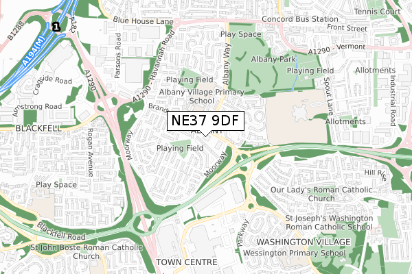 NE37 9DF map - small scale - OS Open Zoomstack (Ordnance Survey)