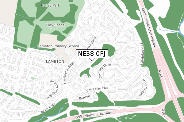 NE38 0PJ map - large scale - OS Open Zoomstack (Ordnance Survey)