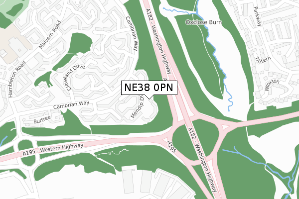 NE38 0PN map - large scale - OS Open Zoomstack (Ordnance Survey)